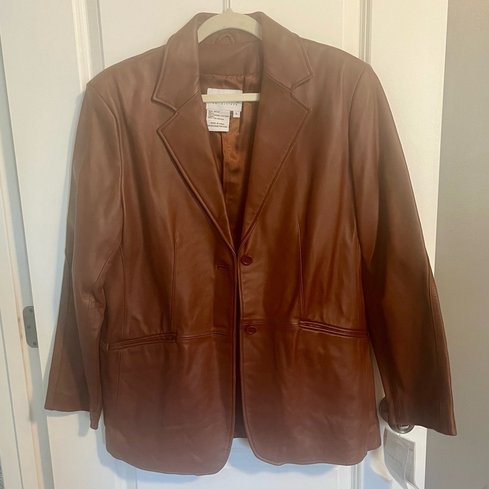 Pamela McCoy Brown Leather Blazer Jacket